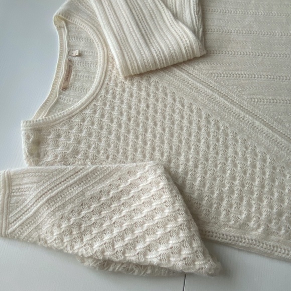 Soft Surroundings Womens Cashmere Pullover Open Knit Sweater Cream Size Large - Picture 4 of 11